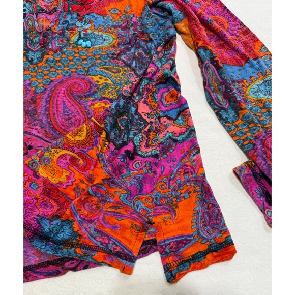 Chico's Paisley Patchwork Tunic Top Women's Size 1 Beaded V Neck Long Sleeve‎ - Picture 10 of 12